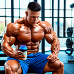 **Muscle Repair:** "Athlete immediately after training, drinking protein shake, muscles recovering, focus on BCAA absorption, modern gym background, realistic, vibrant colors, promoting muscle growth, Simplified Chinese nutrition label, family-friendly, appropriate content, fully clothed."