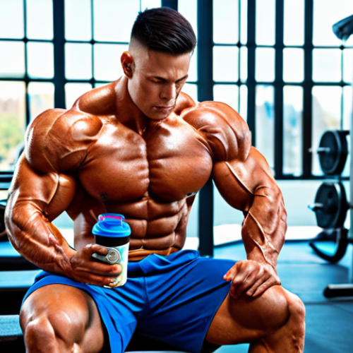 **Muscle Repair:** "Athlete immediately after training, drinking protein shake, muscles recovering, focus on BCAA absorption, modern gym background, realistic, vibrant colors, promoting muscle growth, Simplified Chinese nutrition label, family-friendly, appropriate content, fully clothed."